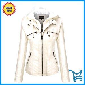 Faux Leather Moto Jacket Hooded Biker Coat Slim Fit Y2K Punk Outerwear